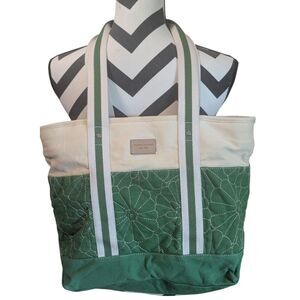 Tommy Hilfiger Green Floral Quilted Canvas Tote Bag Shoulder Purse
